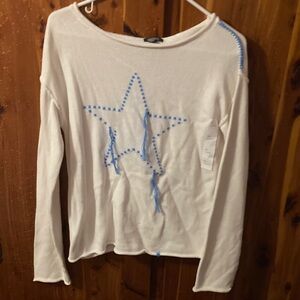 wild fable Cream Knit Sweater with Blue Star Detail
